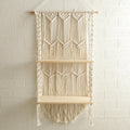 Decorative Wall-Mounted Macrame Shelf with Natural Wooden Accents Bowlift