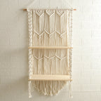 Decorative Wall-Mounted Macrame Shelf with Natural Wooden Accents Bowlift