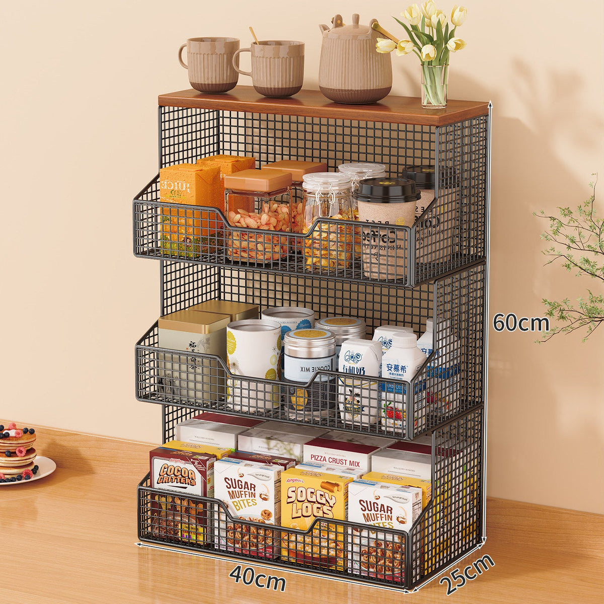Multi-Tiered Rolling Kitchen Storage Rack Bowlift