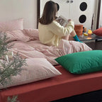 Striped cotton-linen bedding set with breathable, softly washed surface and zipper