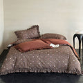 Bedding set made of cotton-linen with subtle polka dot print and ruffled frills