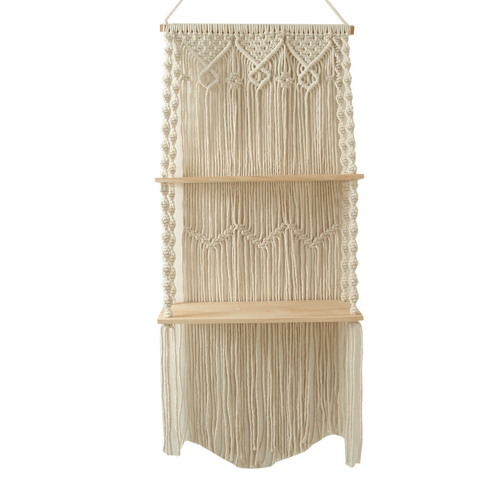 Macrame Wall Shelf with Natural Wooden Shelves Bowlift