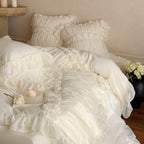 Luxurious Ruffle Bedding Set with Rose Appliqués and Volants
