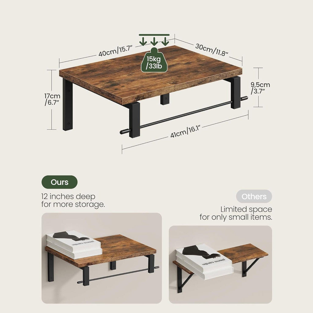 Wall shelf with industrial wood-metal design Bowlift
