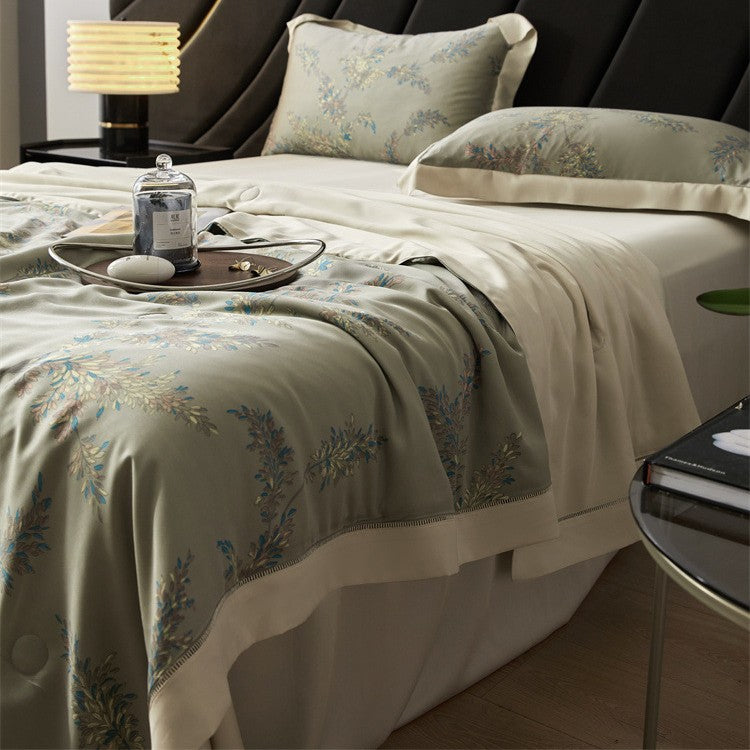 Luxurious satin bedspread set with floral jacquard embroidery Bowlift