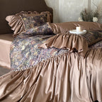 Opulent jacquard bedding set with large flounce and decorative ruffle edging