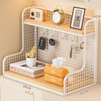 Wall-Mounted Double-Shelf Organizer with Hooks Bowlift
