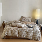 Luxurious cotton bedding set with abstract floral print and reversible function