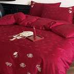 Luxurious satin bedding set with fine floral embroidery