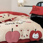 Children's bedding set with apple cat appliqués and quilted decorative pillowcase Bowlift