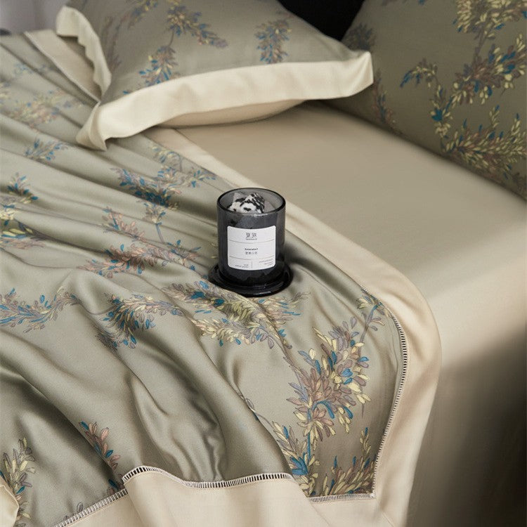 Luxurious satin bedspread set with floral jacquard embroidery Bowlift