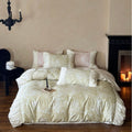 Luxurious satin bedding set with ruffles and floral jacquard Bowlift