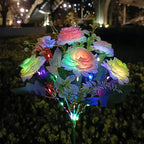 Realistic Artificial Peony Bouquet Solar Garden Stake With Dusk-To-Dawn LED And Adjustable Stem Bowlift