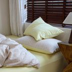 Three-piece cozy throw blanket and bedspread set made of cotton-linen mix