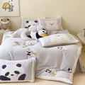 Children's bedding set with teddy fleece trim and cute panda & bear motifs