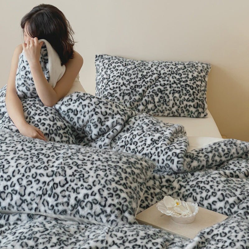 Plush bedding set with animal print and extra fluffy minky surface