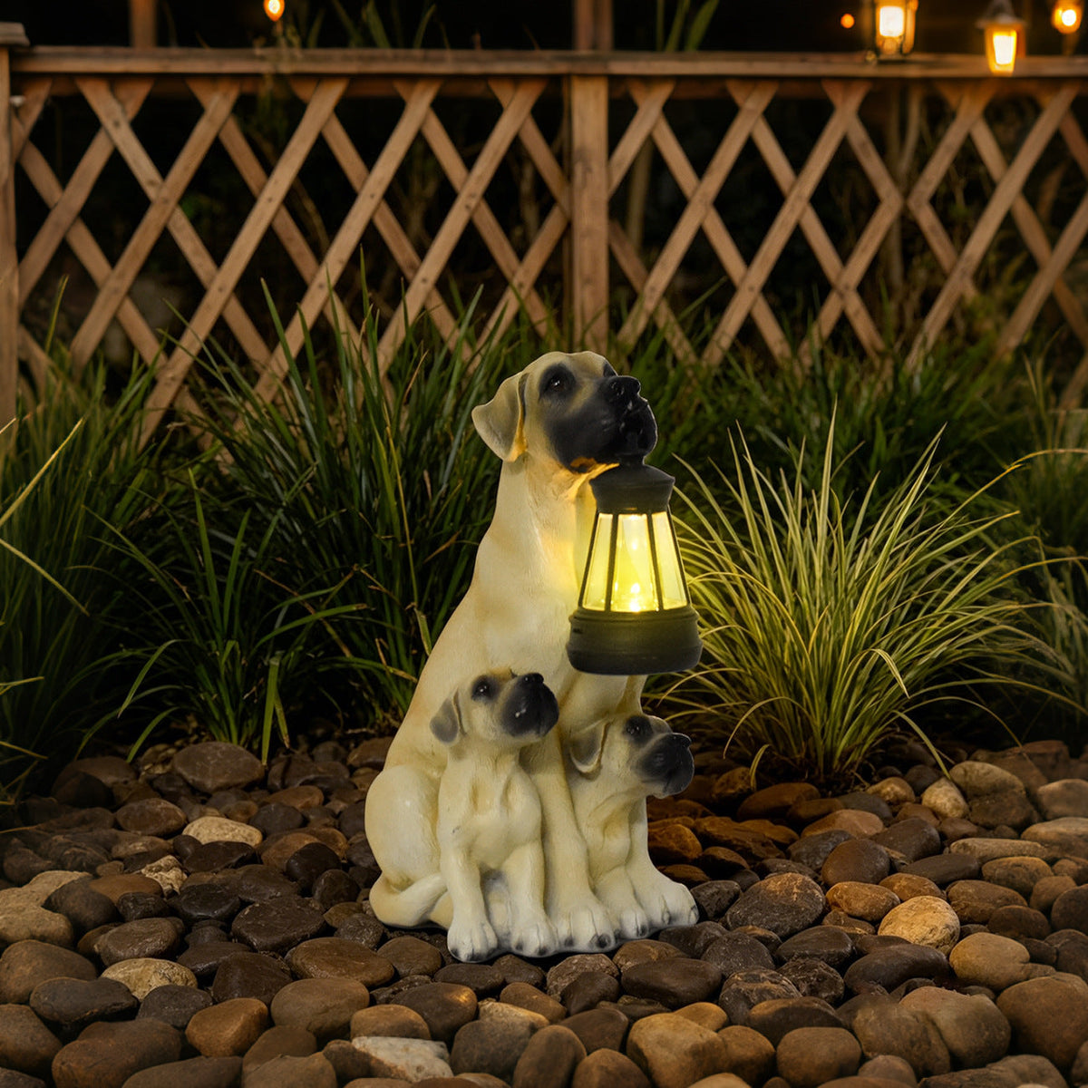 Resin Boxer Dog Solar Lantern Garden Sculpture Bowlift