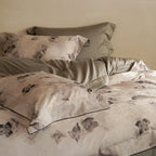 Bedding set made of soft satin with floral watercolor print