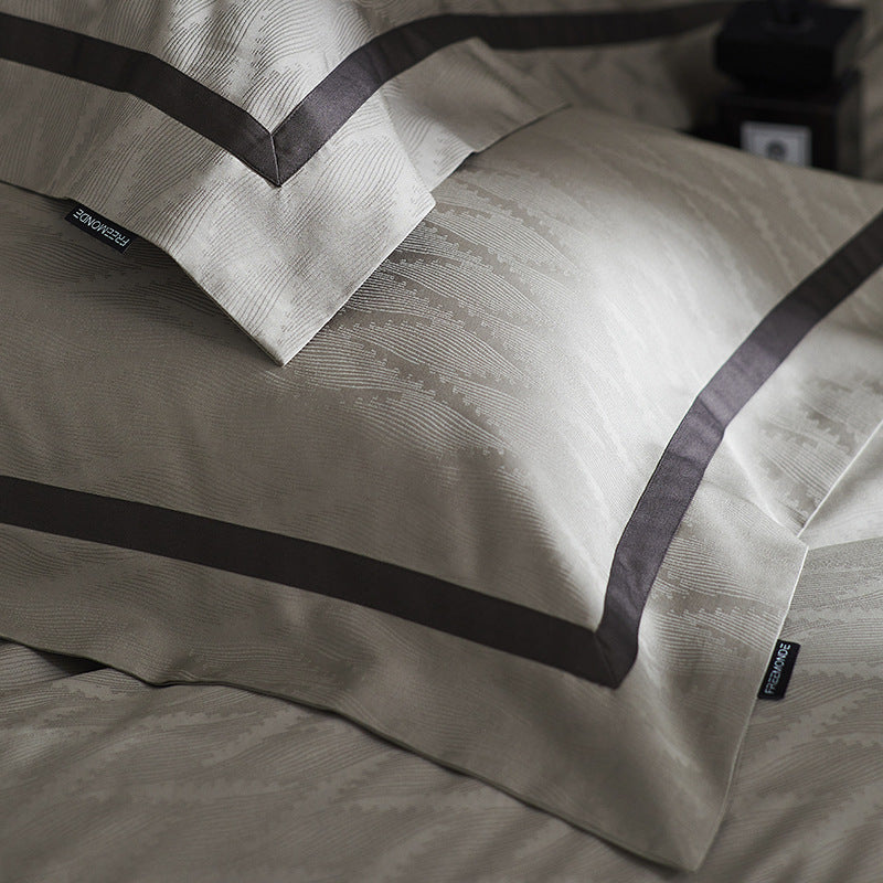 Luxurious satin cotton bedding set with fine piping