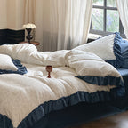 Vintage romantic bedding set with ruffled hem and floral pattern