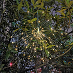 Solar-Powered Starburst Hanging LED Garden Lights With Waterproof Firework-Shaped Clusters And Automatic Dusk-To-Dawn Sensor Bowlift