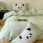 Reversible bedding set made of cotton percale with cute bunny motif and fine satin look