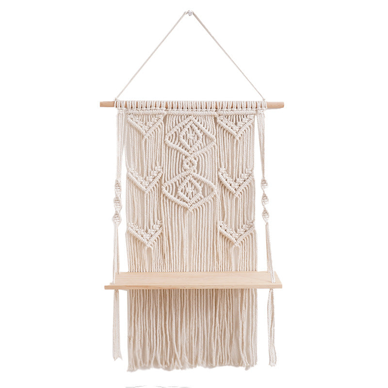 Decorative Macramé Wall Shelf with Rustic Wooden Accent Bowlift