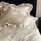 Luxurious ruffled satin bedding set with jacquard pattern and pleated edges