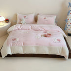 Children's bed linen set with quilted bunny and teddy appliqué and Sherpa hem Bowlift