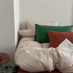 Striped cotton-linen bedding set with breathable, softly washed surface and zipper