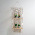 Macramé Wall Shelf with Natural Wood Accents Bowlift