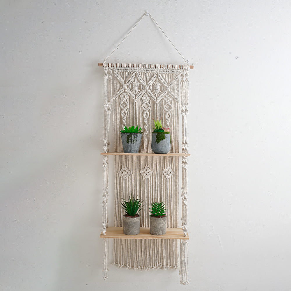 Macramé Wall Shelf with Natural Wood Accents Bowlift