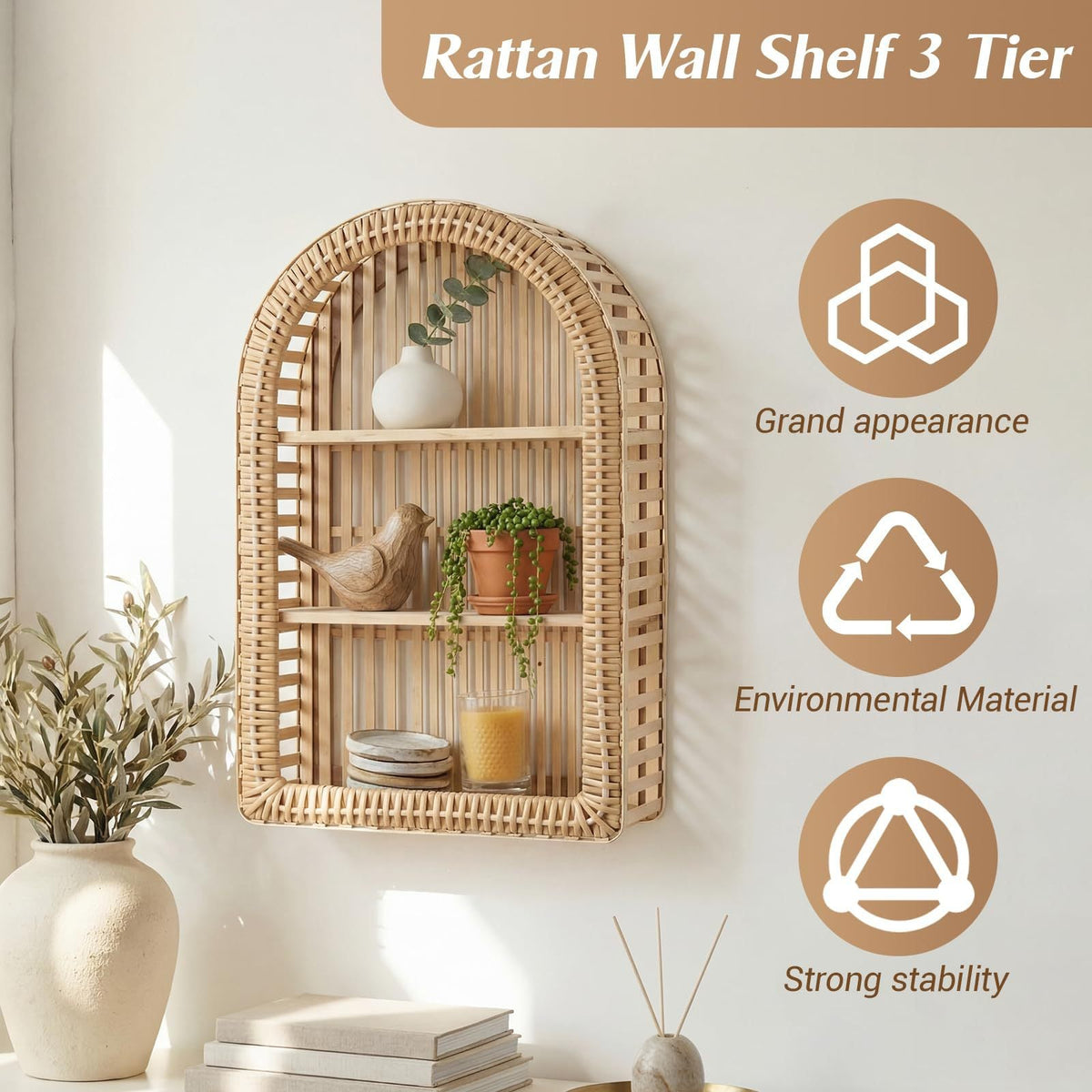 Round Wall Shelf Made of Natural Rattan Bowlift