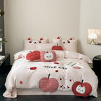Children's bedding set with apple cat appliqués and quilted decorative pillowcase Bowlift