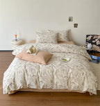 Bedding set made of soft cotton satin with fine botanical sketch print and pillowcases