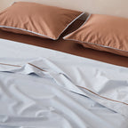 Noble cotton satin bed sheet and pillowcase set with fine piping