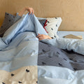 Bedding set made of cotton satin with embroidered horse appliqués and patchwork stripes