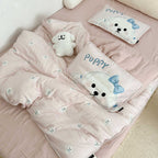 Bedding set with quilted blanket and cute dog designs