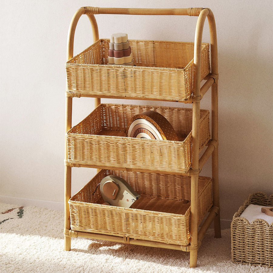 Multifunctional shelf with woven baskets Bowlift
