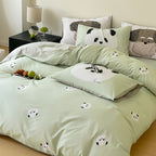 Reversible bedding set made of cotton percale with cute bunny motif and fine satin look