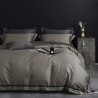 Luxurious satin cotton bedding set with fine piping