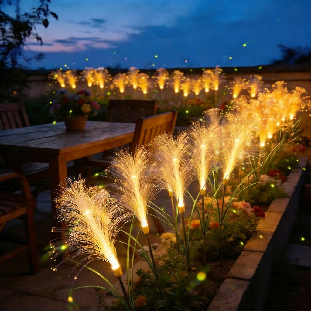 Solar Fiber Optic Garden Pathway Lights With Warm LED Flexible Stakes Bowlift