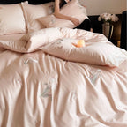 Luxurious satin bed linen set with fine floral embroidery Bowlift