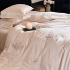 Luxurious satin bed linen set with fine floral embroidery Bowlift