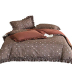 Bedding set made of cotton-linen with subtle polka dot print and ruffled frills