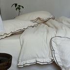 Breathable bedding set made of washed linen-cotton mix with edge ruffle
