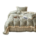 Luxurious satin bedding set with geometric jacquard pattern and satin trim Bowlift