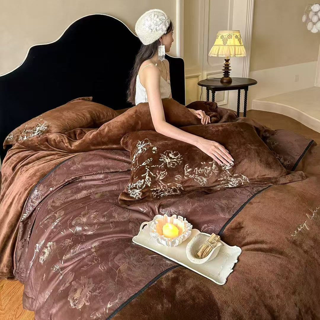 Luxurious bedding set with embroidered floral design