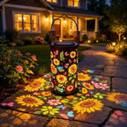 Solar Projection Lantern With Sunflower Floral Metal Cylinder And Hanging Handle Bowlift