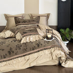 Romantic cotton satin bedding set with ruffle and floral jacquard structure